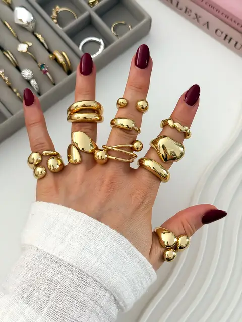 PACK X10 ANILLOS CHUNKY REGULABLES DORADOS PA1120