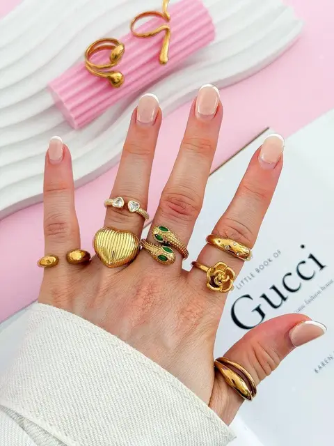 PACK x5 ANILLOS ACERO DORADO PA1138