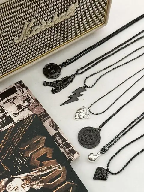 PACK X6 COLLARES ACERO NEGRO SURTIDOS PA512